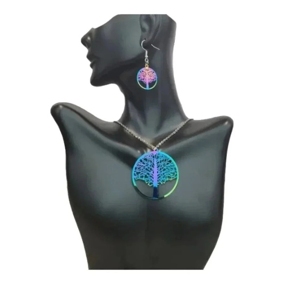 Iridescent Tree of Life Earring and Necklace Set - Picture 2 of 9